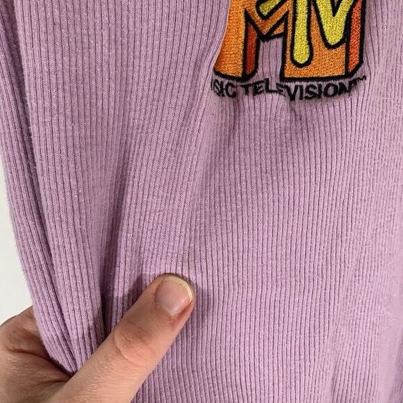 MTV Tank Top Women's Medium Purple Ribbed Sleeveless Embroidered Logo Cotton Ble - Picture 5 of 7